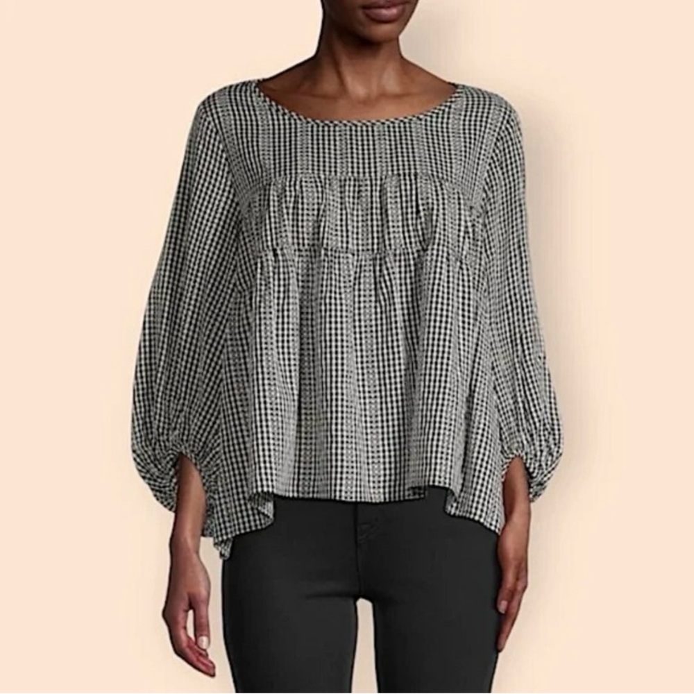 NWOT Max Studio Red Plaid Tiered Blouse